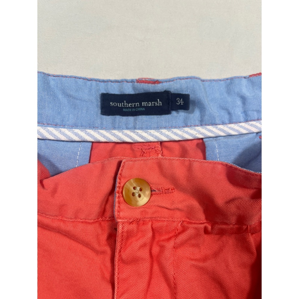Southern Marsh Mens Chino Shorts Coral Pink Cotton Twill Size 34 Preppy Summer - Picture 2 of 3
